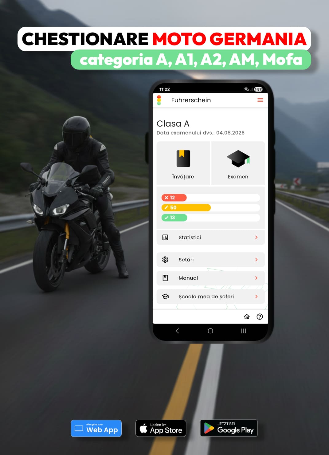 Chestionare moto Germania Categoria A, A1, A2, AM, Mofa