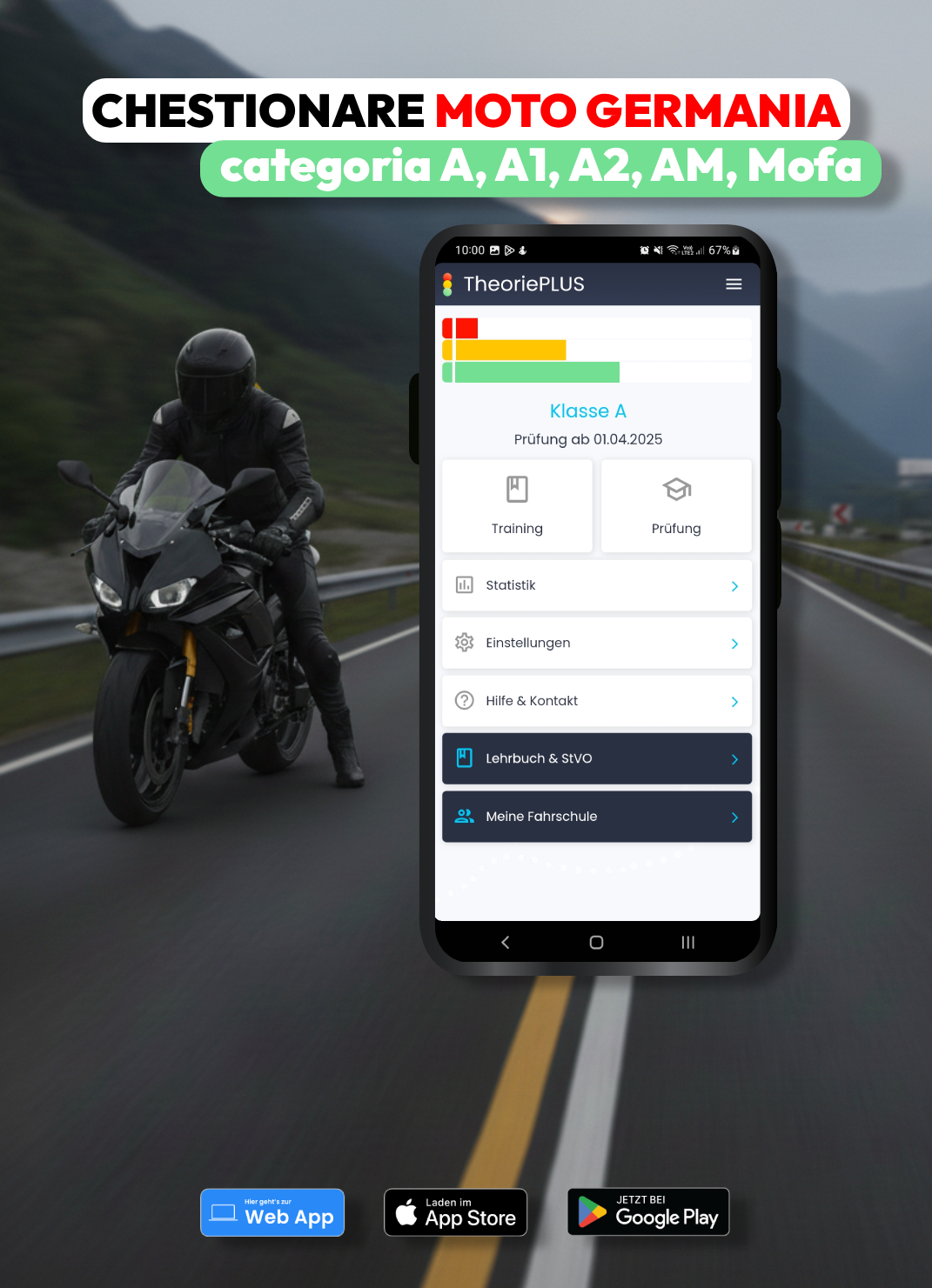 Chestionare moto Germania Categoria A, A1, A2, AM, Mofa