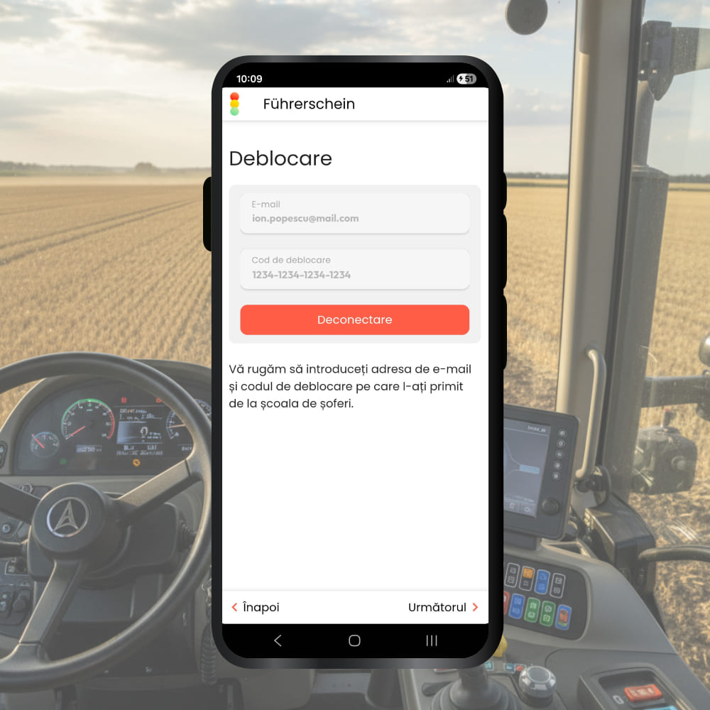 Aplicatie chestionare tractor - autentificare